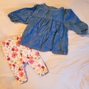 Cat & Jack Denim Tunic Dress and Floral Leggings